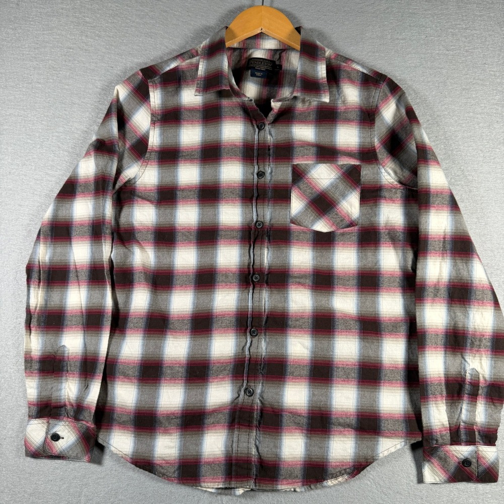 Pendleton Women Burgundy Grey Plaid Button Front Flannel Shirt Large TM320-69488